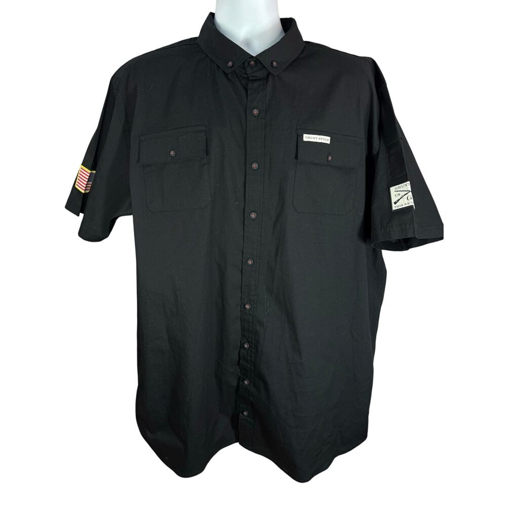 Grunt Style Mens Black Button Up Shirt Size 2XL Patches USA Flag